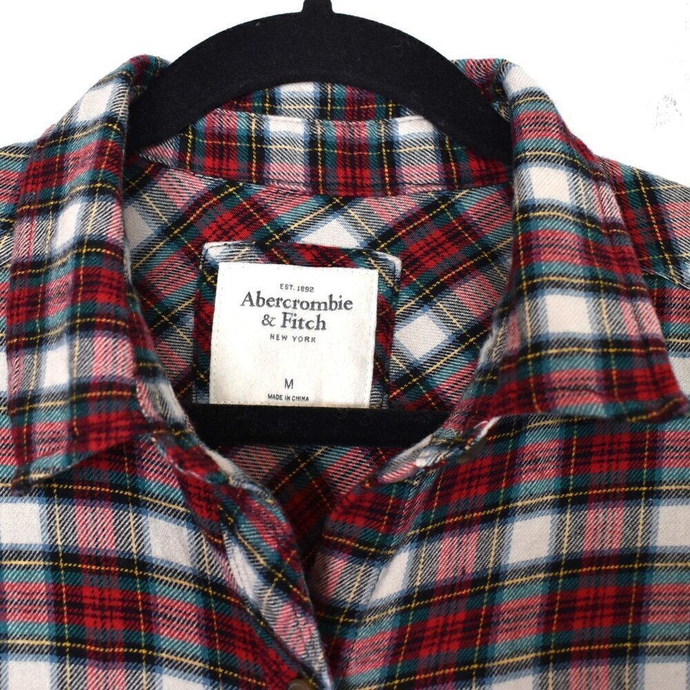 Abercrombie & Fitch Plaid Shirt Butyon Down Sz M Flannel Western Cowgirl Preppy - Picture 10 of 15
